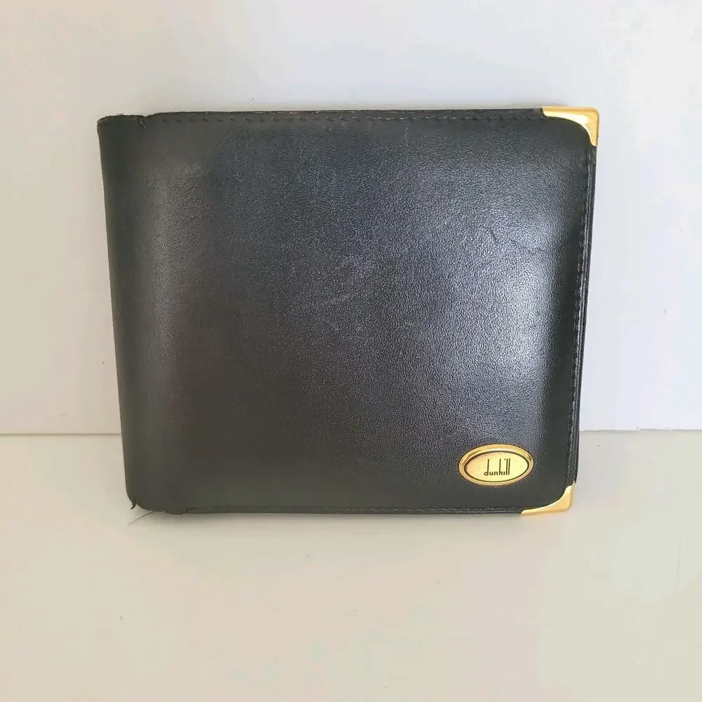 Dunhill Designer Mens Wallet Black Bifold Leather Folding Medium Logo Vintage‎